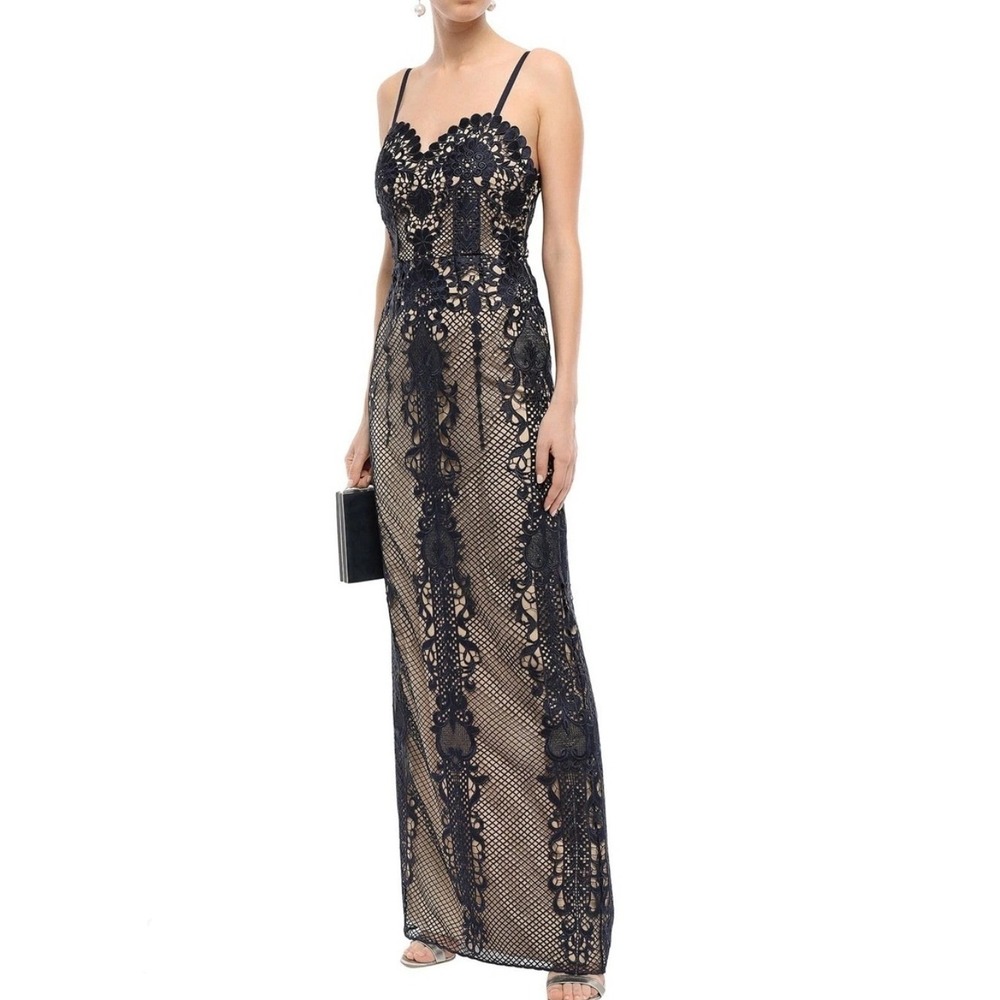 Catherine Deane Navy Blue Guipure Lace Maxi Dress 6 Formal Column Evening Gown